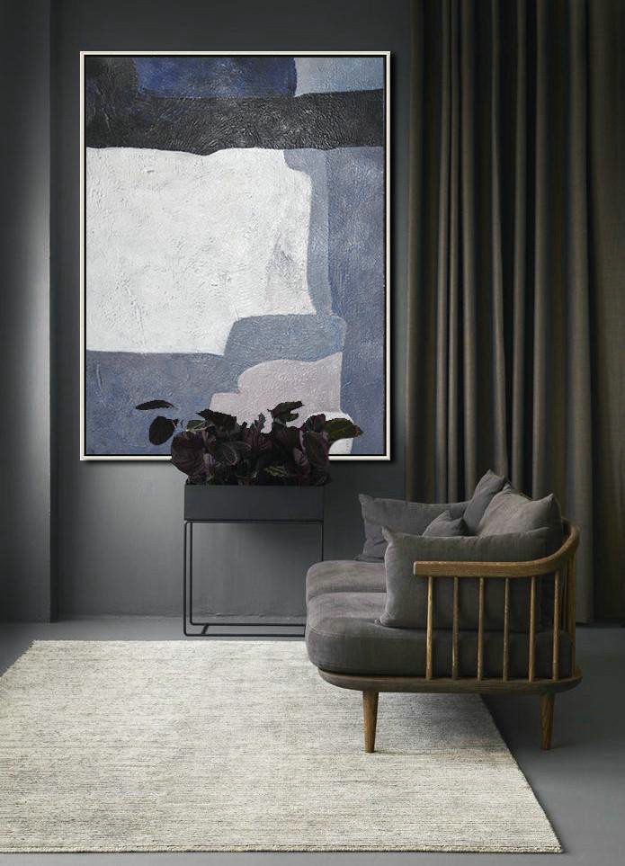 Large Modern Abstract Painting,Vertical Palette Knife Contemporary Art,Modern Paintings,Blue,White,Dark Blue,Violet.etc